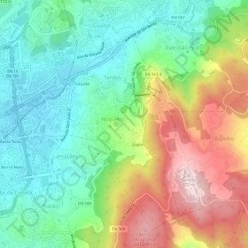 Mappa topografica Senhora da Rocha, altitudine, rilievo
