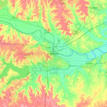 Mappa topografica Lawrence, altitudine, rilievo