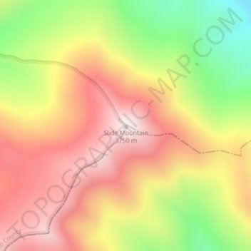 Mappa topografica Slide Mountain, altitudine, rilievo