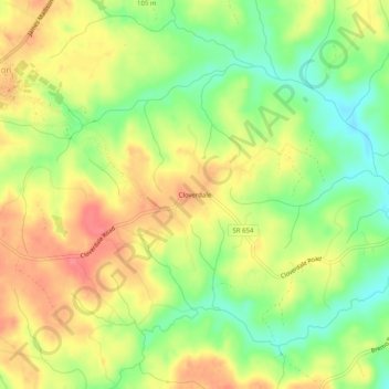Mappa topografica Cloverdale, altitudine, rilievo