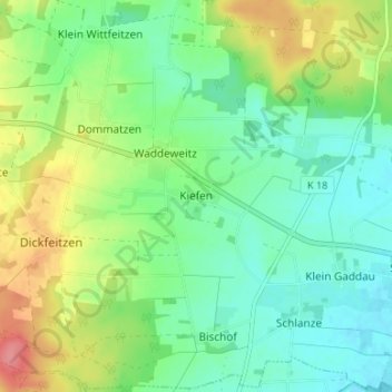 Mappa topografica Kiefen, altitudine, rilievo