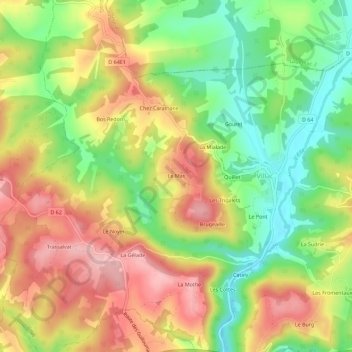 Mappa topografica Le Mas, altitudine, rilievo