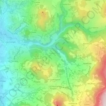 Mappa topografica Servezères, altitudine, rilievo