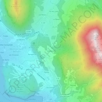 Mappa topografica Le Bosson, altitudine, rilievo