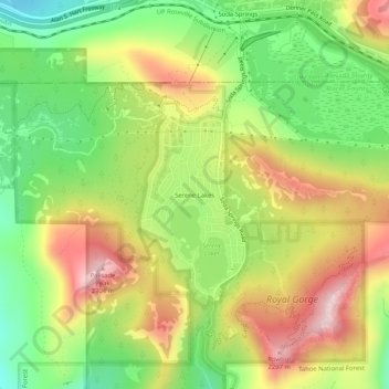 Mappa topografica Serene Lakes, altitudine, rilievo