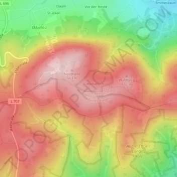 Mappa topografica Ebbegebirge, altitudine, rilievo