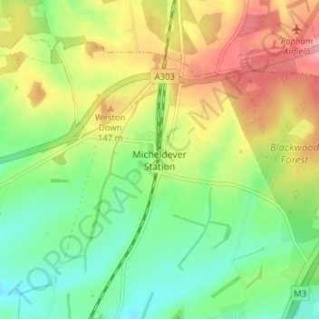 Mappa topografica Micheldever Station, altitudine, rilievo