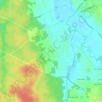 Mappa topografica Le Theil, altitudine, rilievo