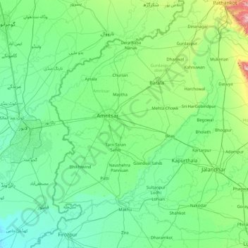 Mappa topografica Amritsar, altitudine, rilievo