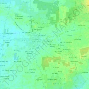 Mappa topografica Longboyau, altitudine, rilievo