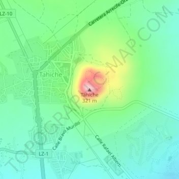 Mappa topografica Tahíche, altitudine, rilievo