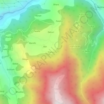 Mappa topografica Manyashi, altitudine, rilievo