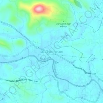 Mappa topografica Madakkathanam, altitudine, rilievo