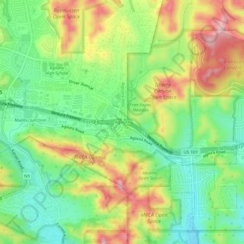 Mappa topografica Agoura, altitudine, rilievo