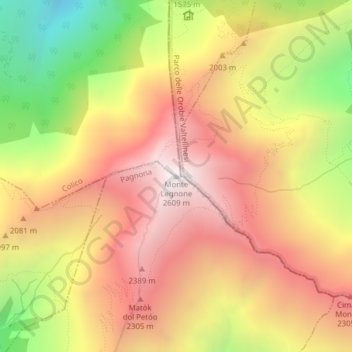 Mappa topografica Monte Legnone, altitudine, rilievo