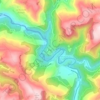 Mappa topografica Mialet, altitudine, rilievo
