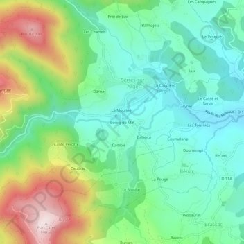 Mappa topografica Bourg de Mat, altitudine, rilievo