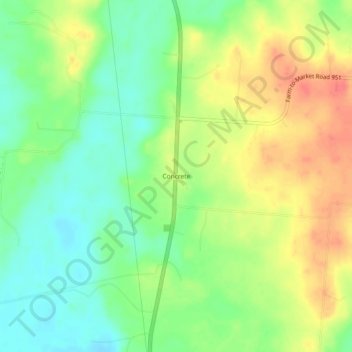 Mappa topografica Concrete, altitudine, rilievo