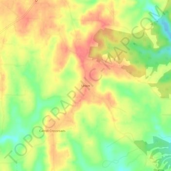 Mappa topografica Union, altitudine, rilievo