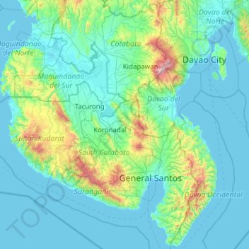 Mappa topografica Quezon Range, altitudine, rilievo