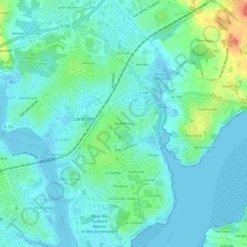Mappa topografica Kerfrehour, altitudine, rilievo