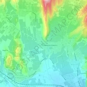 Mappa topografica Pedemonte, altitudine, rilievo
