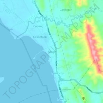 Mappa topografica Tubod, altitudine, rilievo
