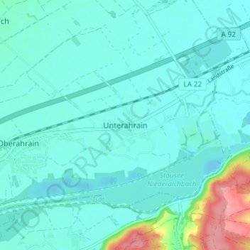 Mappa topografica Unterahrain, altitudine, rilievo
