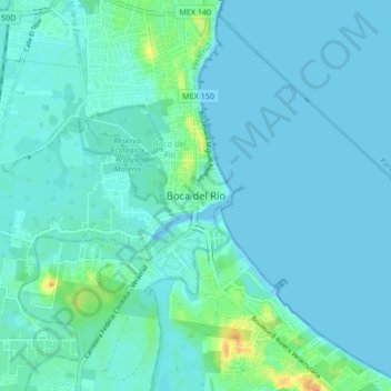 Mappa topografica Boca del Río, altitudine, rilievo