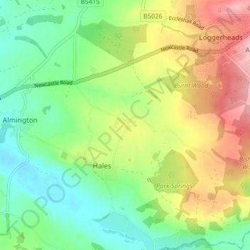 Mappa topografica Blore, altitudine, rilievo