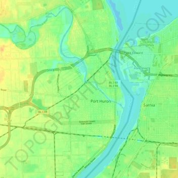 Mappa topografica Port Huron, altitudine, rilievo