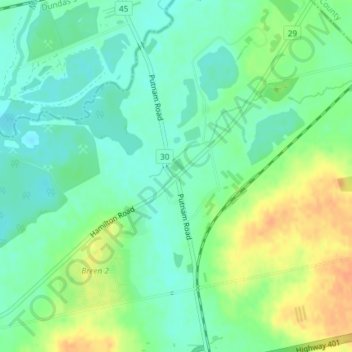 Mappa topografica Putnam, altitudine, rilievo