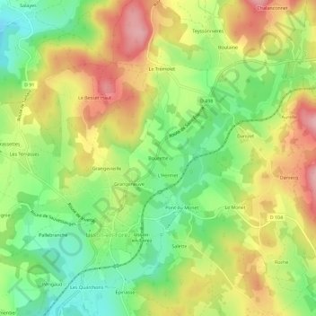 Mappa topografica Bourette, altitudine, rilievo