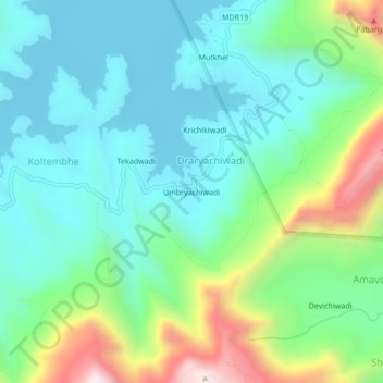 Mappa topografica Umbryachiwadi, altitudine, rilievo