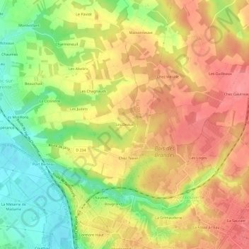Mappa topografica Les Deaux, altitudine, rilievo
