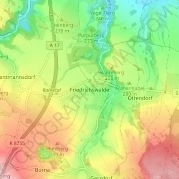 Mappa topografica Friedrichswalde, altitudine, rilievo