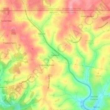 Mappa topografica Freeland, altitudine, rilievo