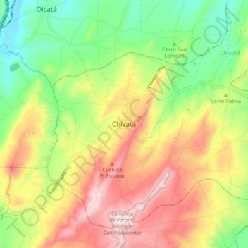 Mappa topografica Chivatá, altitudine, rilievo