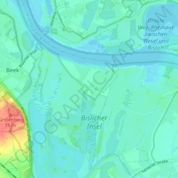 Mappa topografica Bislicher Insel, altitudine, rilievo