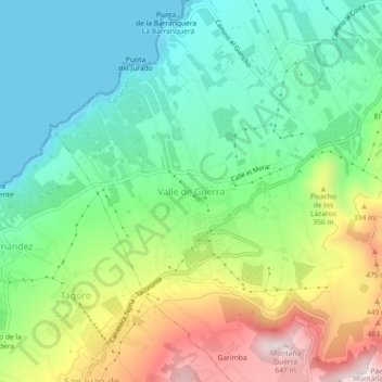 Mappa topografica Valle de Guerra, altitudine, rilievo