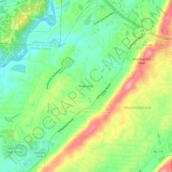 Mappa topografica Inverness, altitudine, rilievo
