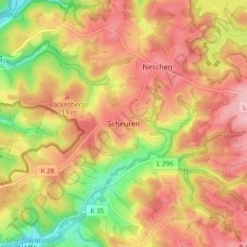 Mappa topografica Scheuren, altitudine, rilievo
