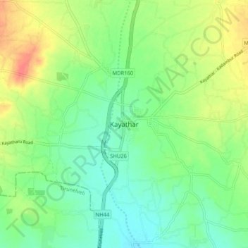 Mappa topografica Kayathar, altitudine, rilievo