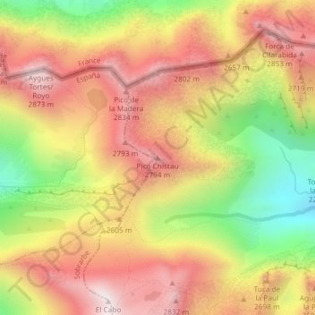 Mappa topografica Pico Chistau, altitudine, rilievo