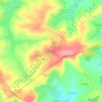 Mappa topografica Les Ânes, altitudine, rilievo