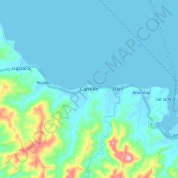 Mappa topografica Carmen, altitudine, rilievo