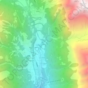 Mappa topografica Andergia, altitudine, rilievo