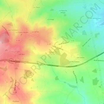 Mappa topografica Dreuille, altitudine, rilievo