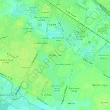 Mappa topografica Mayfair Park, altitudine, rilievo