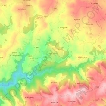 Mappa topografica Jalenques, altitudine, rilievo